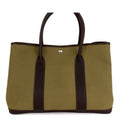 Hermes Garden Party PM Khaki Dark Brown Silver Toile Buffalo Tote Bag