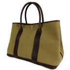 Hermes Garden Party PM Khaki Dark Brown Silver Toile Buffalo Tote Bag — view 2