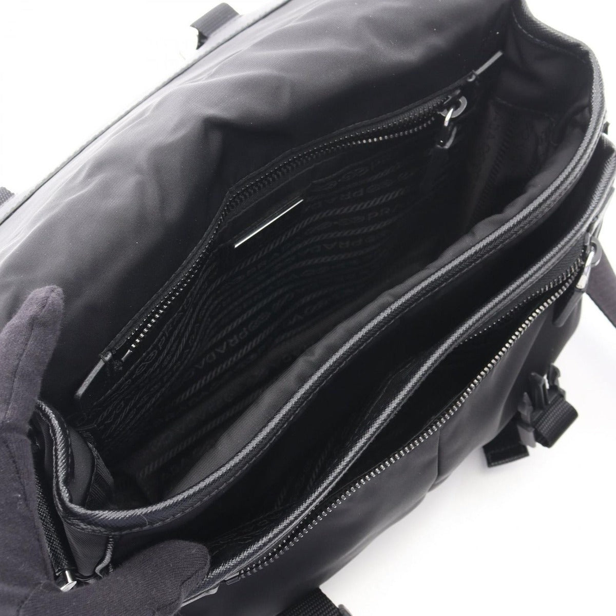 Prada Shoulder Bag Black Nylon Leather Triangle Logo — view 3