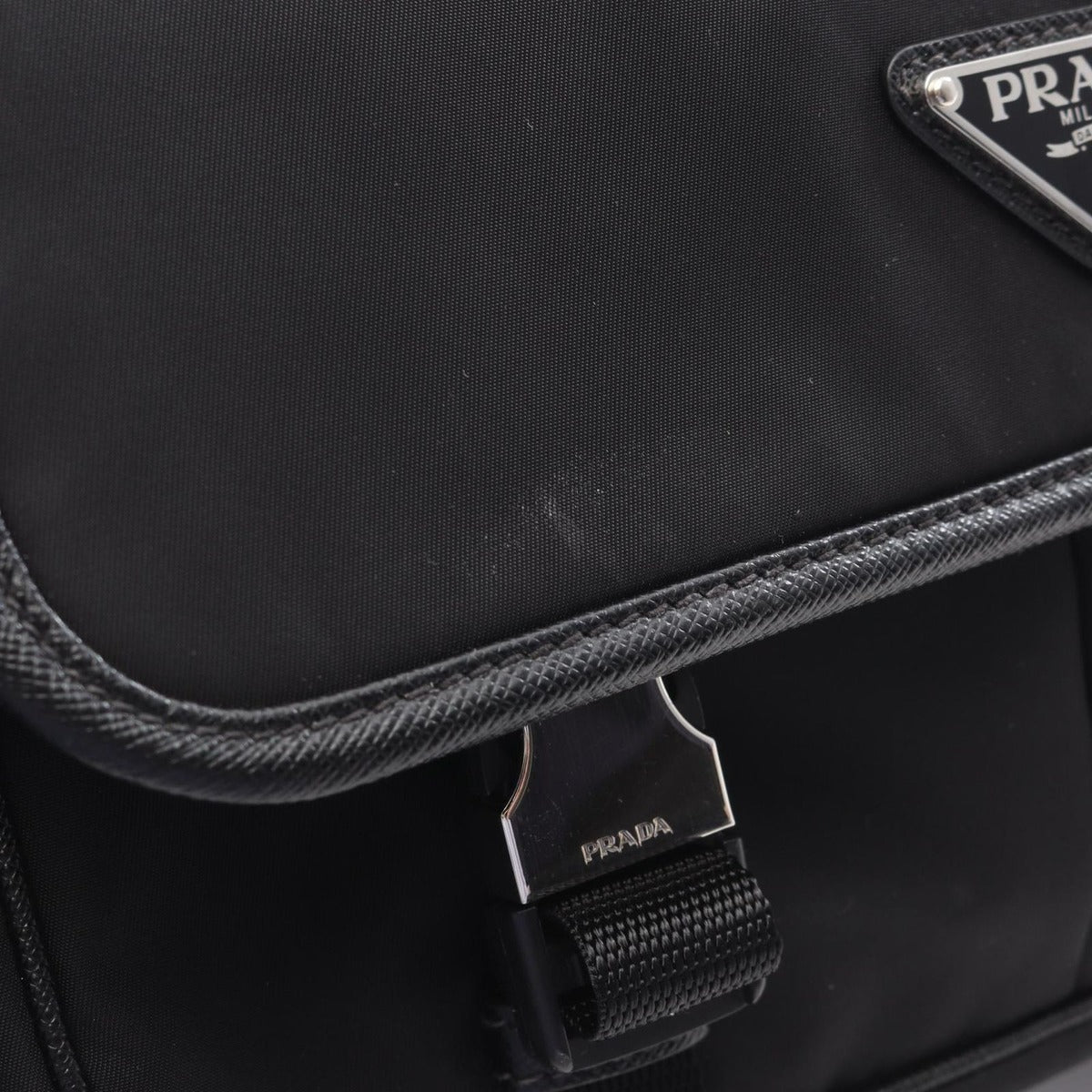 Prada Shoulder Bag Black Nylon Leather Triangle Logo — view 6
