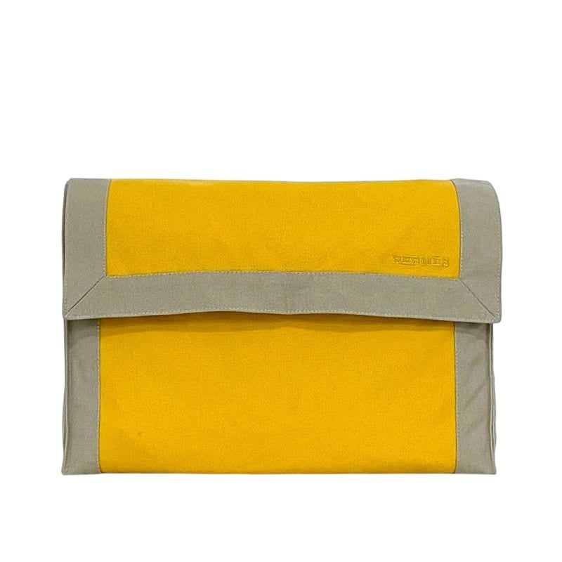 Hermes Clutch Bag Tapidocel Yellow Beige Cotton