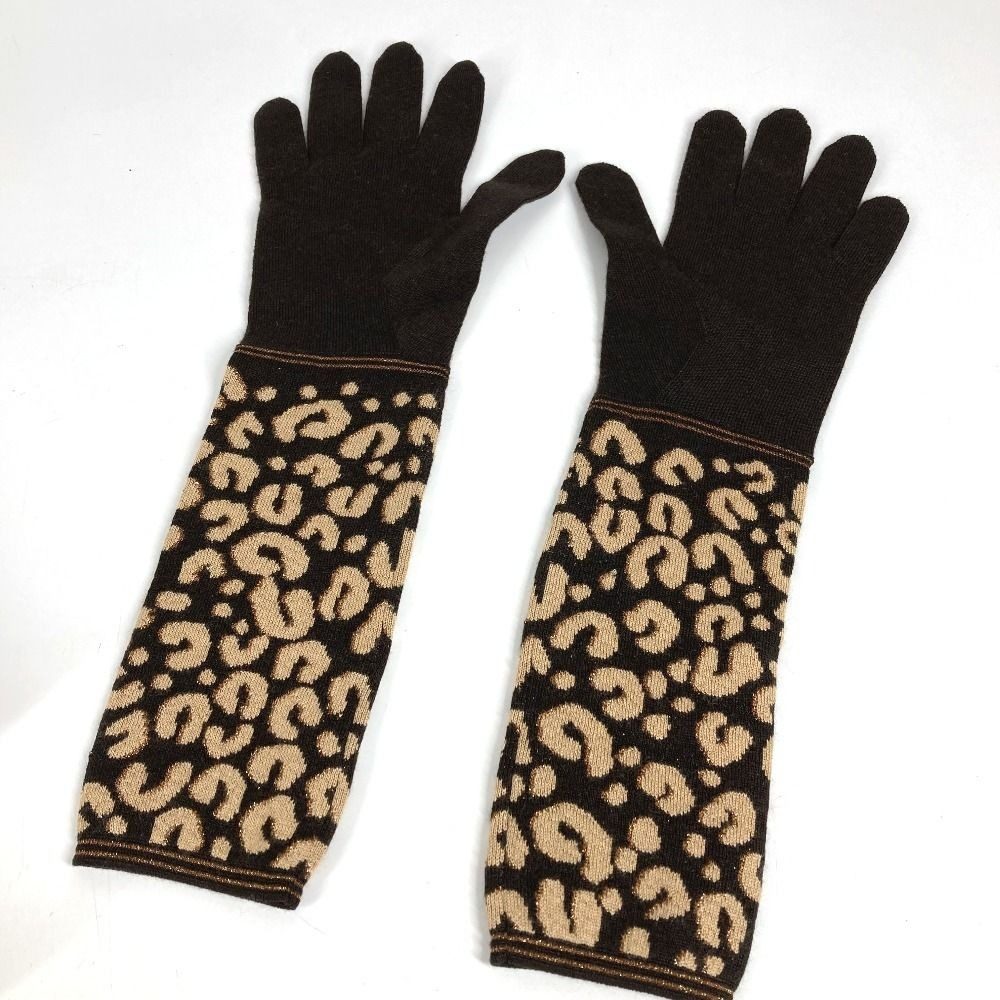 Louis Vuitton Gloves Gonmail Leopard Print Cashmere Brown