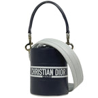 Dior Christian Vibe Micro Bucket 2-Way Shoulder Bag Leather Navy White