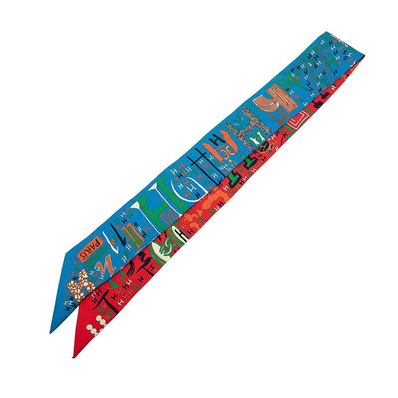 Hermes Twilly 1001 H Thousand And One Red Blue Multicolor Silk