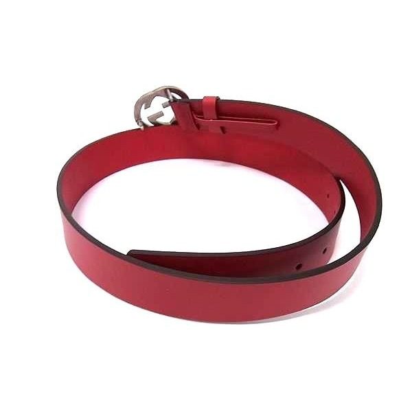 Gucci Interlocking Leather Silver Belt Red — view 2