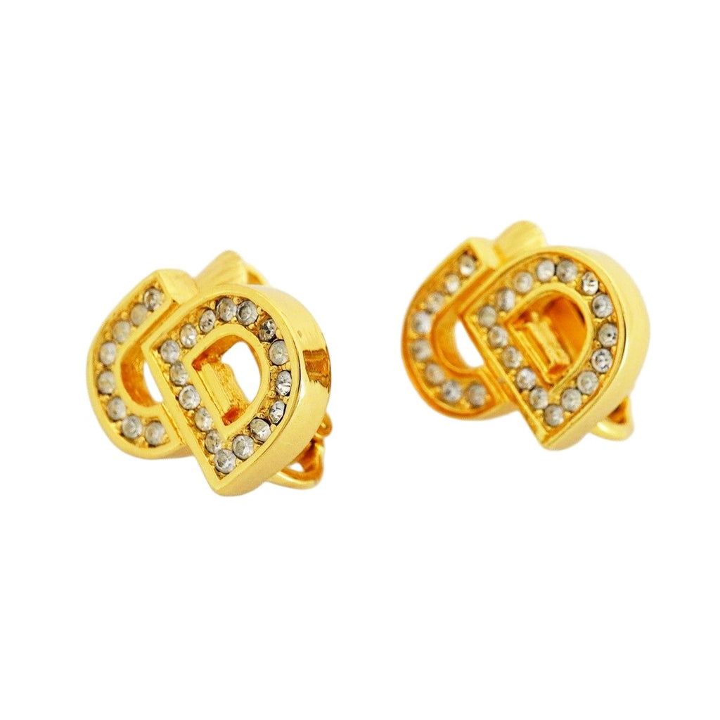 Dior Earrings CD Logo Gold Plated Rhinestone — view 2