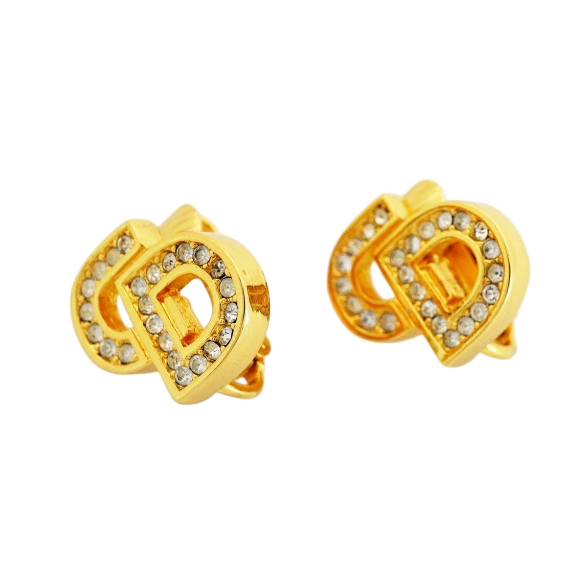 Dior Earrings CD Logo Gold Plated Rhinestone — view 2