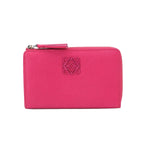 Loewe Anagram Key Ring Coin Purse Wallet Leather Pink Silver
