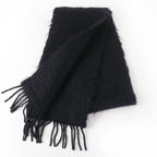 Loewe Mohair Wool Anagram Leather Patch with Fringe Scarf Black — view 2
