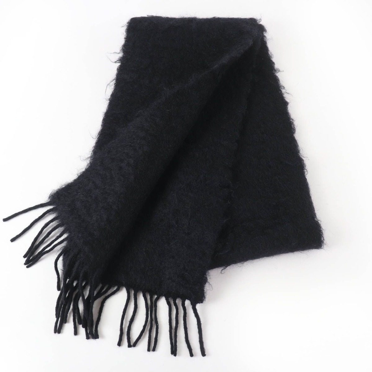 Loewe Mohair Wool Anagram Leather Patch with Fringe Scarf Black — view 2