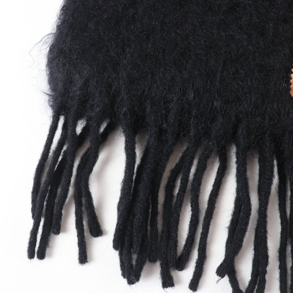 Loewe Mohair Wool Anagram Leather Patch with Fringe Scarf Black — view 5