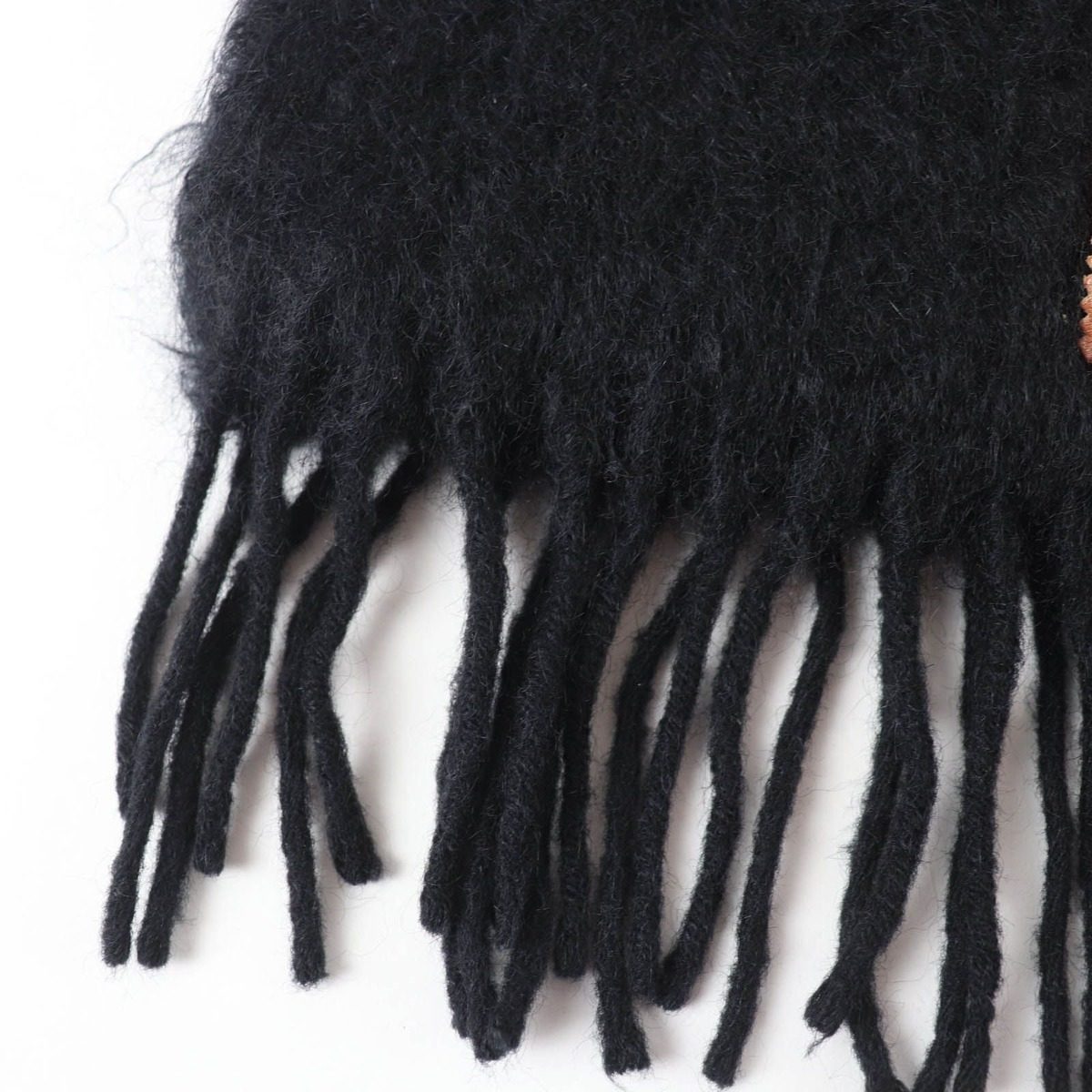 Loewe Mohair Wool Anagram Leather Patch with Fringe Scarf Black — view 5