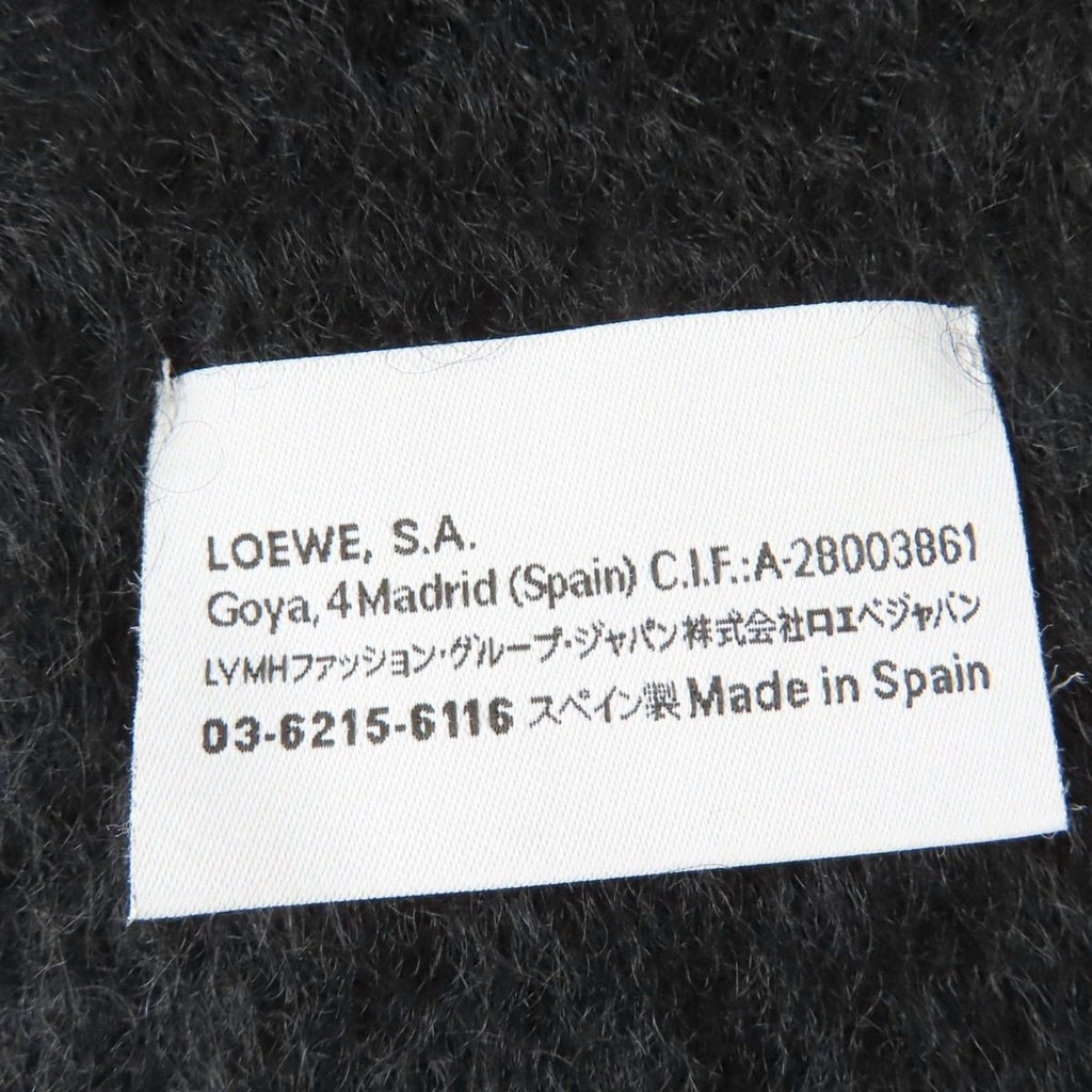 Loewe Mohair Wool Anagram Leather Patch with Fringe Scarf Black — view 6