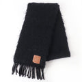 Loewe Mohair Wool Anagram Leather Patch with Fringe Scarf Black