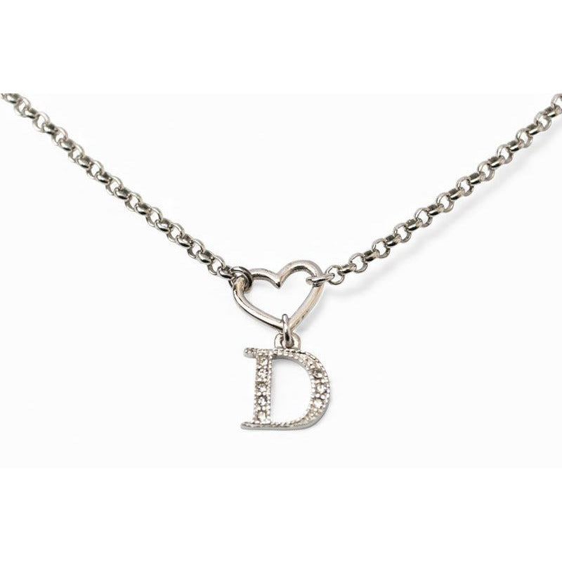 Christian Dior Necklace Logo Heart Silver Rhinestone