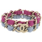 Chanel 2 Chain Coco Mark Metal Fabric Purple Light Blue Bracelet 0837