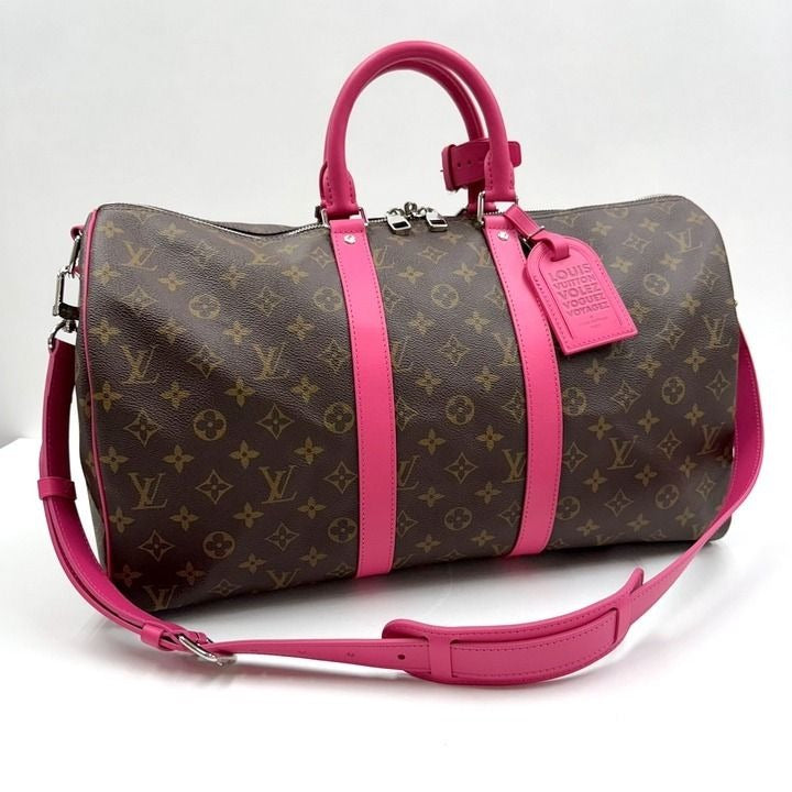 Louis Vuitton Keepall Bandouliere 45 Monogram Macassar Pondicherry Pink Handbag
