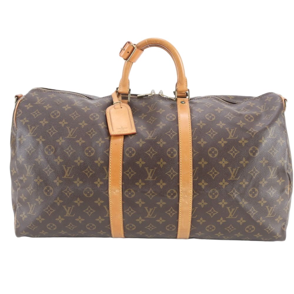 Louis Vuitton Monogram Keepall 55 Leather Boston Bag Tote Travel