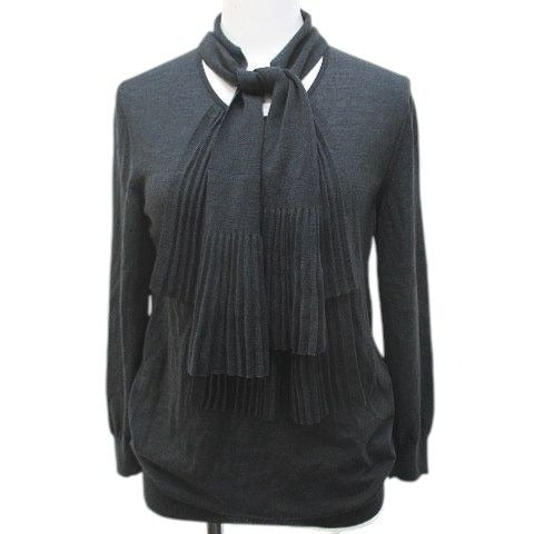 Celine Long Sleeve Knit Sweater L Gray Dark Scarf Color Pleats Made In Italy