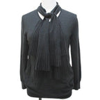Celine Long Sleeve Knit Sweater L Gray Dark Scarf Color Pleats Made In Italy