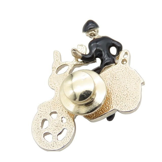 Chanel Brooch Black White Gold Metal CC Logo Bike Motif — view 2