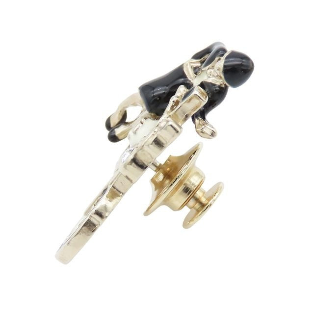 Chanel Brooch Black White Gold Metal CC Logo Bike Motif — view 4