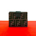 Fendi Zucca FF Pattern Canvas Leather Bifold Wallet Mini Card Case Brown Black