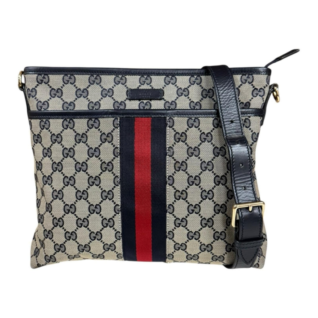 Gucci Sherry GG Canvas Shoulder Bag Beige Navy