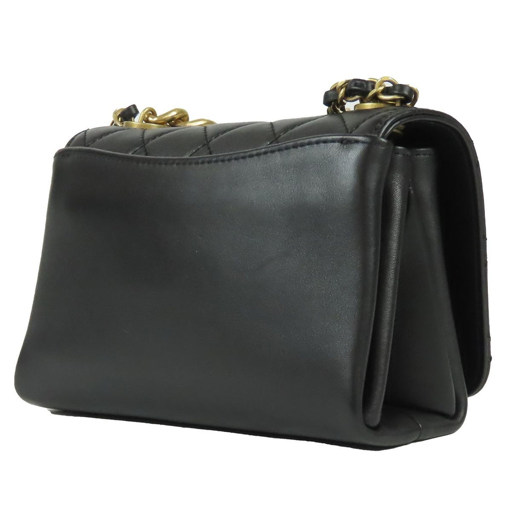 Chanel Quilted Single Flap Black Gold Lambskin Faux Pearl 2-Way Shoulder Bag — view 2