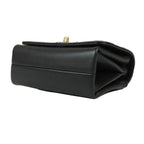 Chanel Quilted Single Flap Black Gold Lambskin Faux Pearl 2-Way Shoulder Bag — view 3