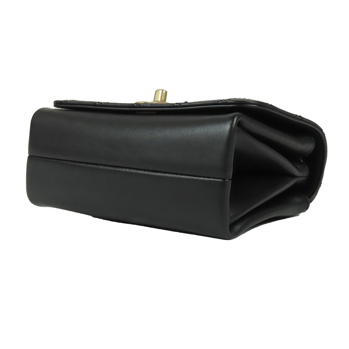 Chanel Quilted Single Flap Black Gold Lambskin Faux Pearl 2-Way Shoulder Bag — view 3