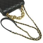 Chanel Quilted Single Flap Black Gold Lambskin Faux Pearl 2-Way Shoulder Bag — view 4