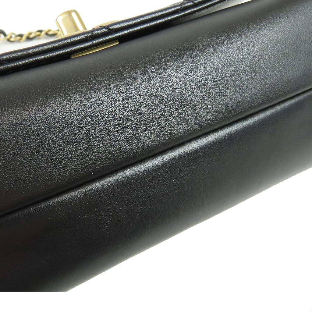 Chanel Quilted Single Flap Black Gold Lambskin Faux Pearl 2-Way Shoulder Bag — view 7