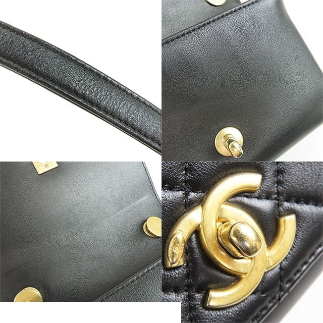Chanel Quilted Single Flap Black Gold Lambskin Faux Pearl 2-Way Shoulder Bag — view 8