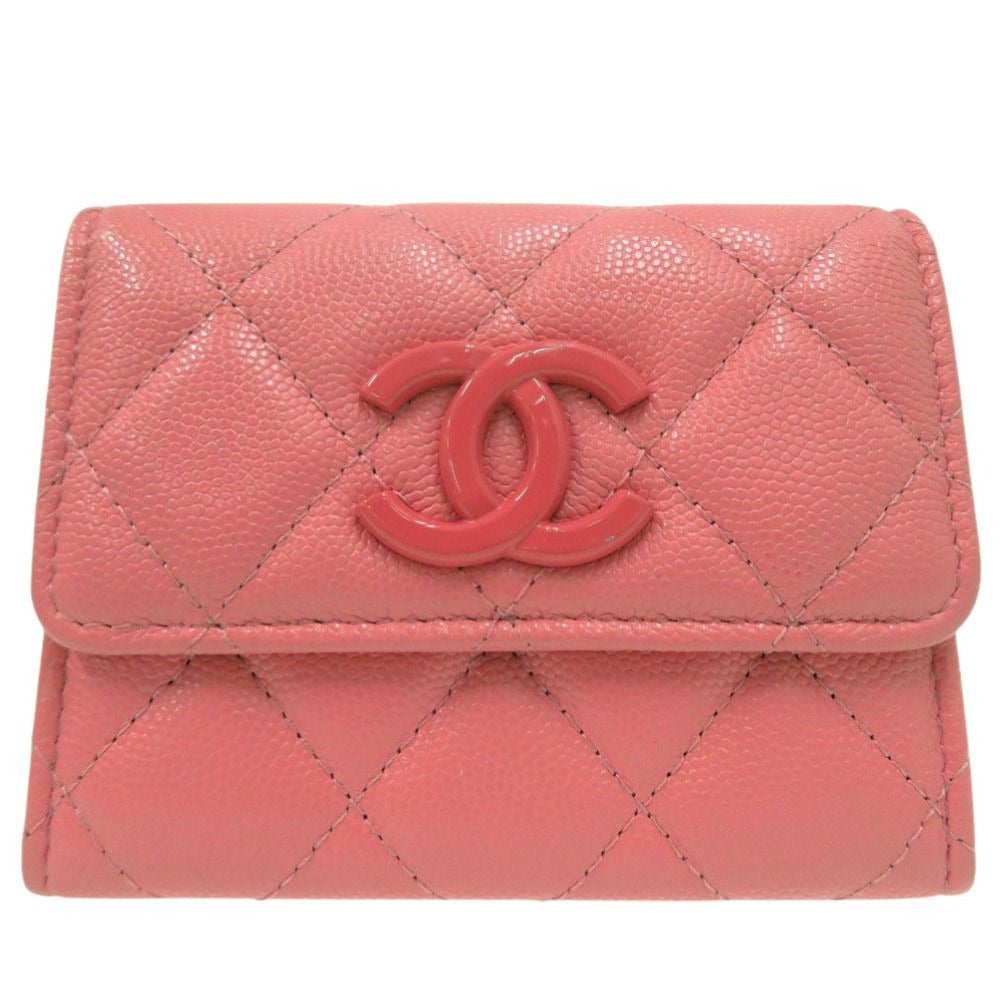 Chanel Quilted Flap Coin Case Leather Pink