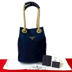 Prada Triangle Logo Plate Hardware Nylon Leather Shoulder Bag Tote