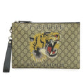 Gucci GG Supreme Clutch Bag Second Taiga Tiger Print Leather Khaki