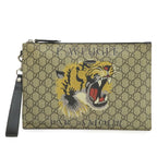 Gucci GG Supreme Clutch Bag Second Taiga Tiger Print Leather Khaki