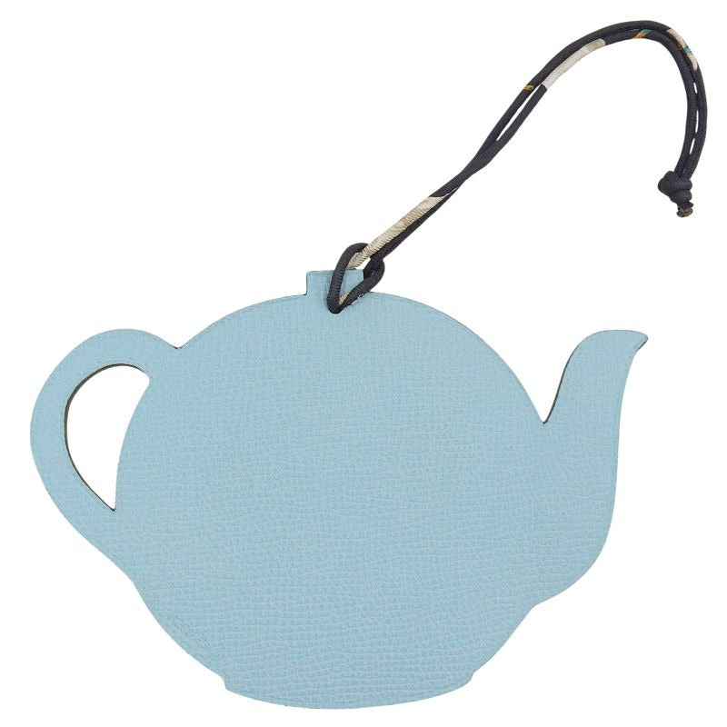 Hermes Petite Ash Teapot Leather Bag Charm Light Blue Black Bicolor