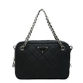 Prada Chain Quilted Handbag Black Nylon