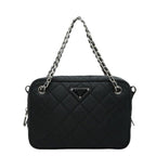 Prada Chain Quilted Handbag Black Nylon