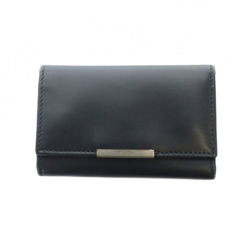 Prada Key Case Ring Leather Logo 5 Rows Black Gy13 mq OH