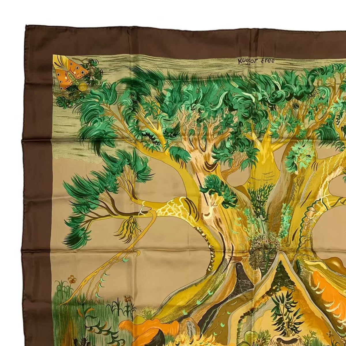 Hermes Carre 90 Scarf Silk Kuggor Tree Brown — view 2