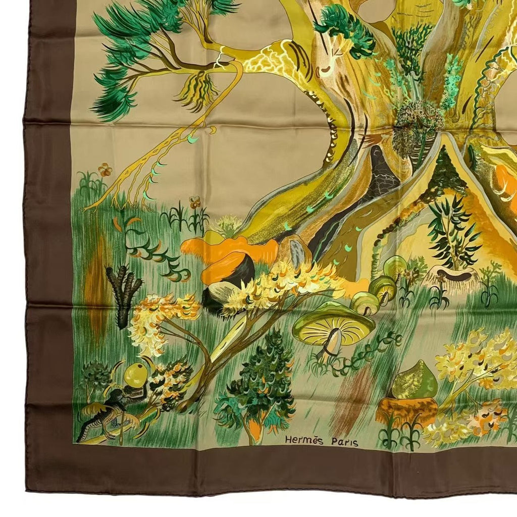 Hermes Carre 90 Scarf Silk Kuggor Tree Brown — view 4