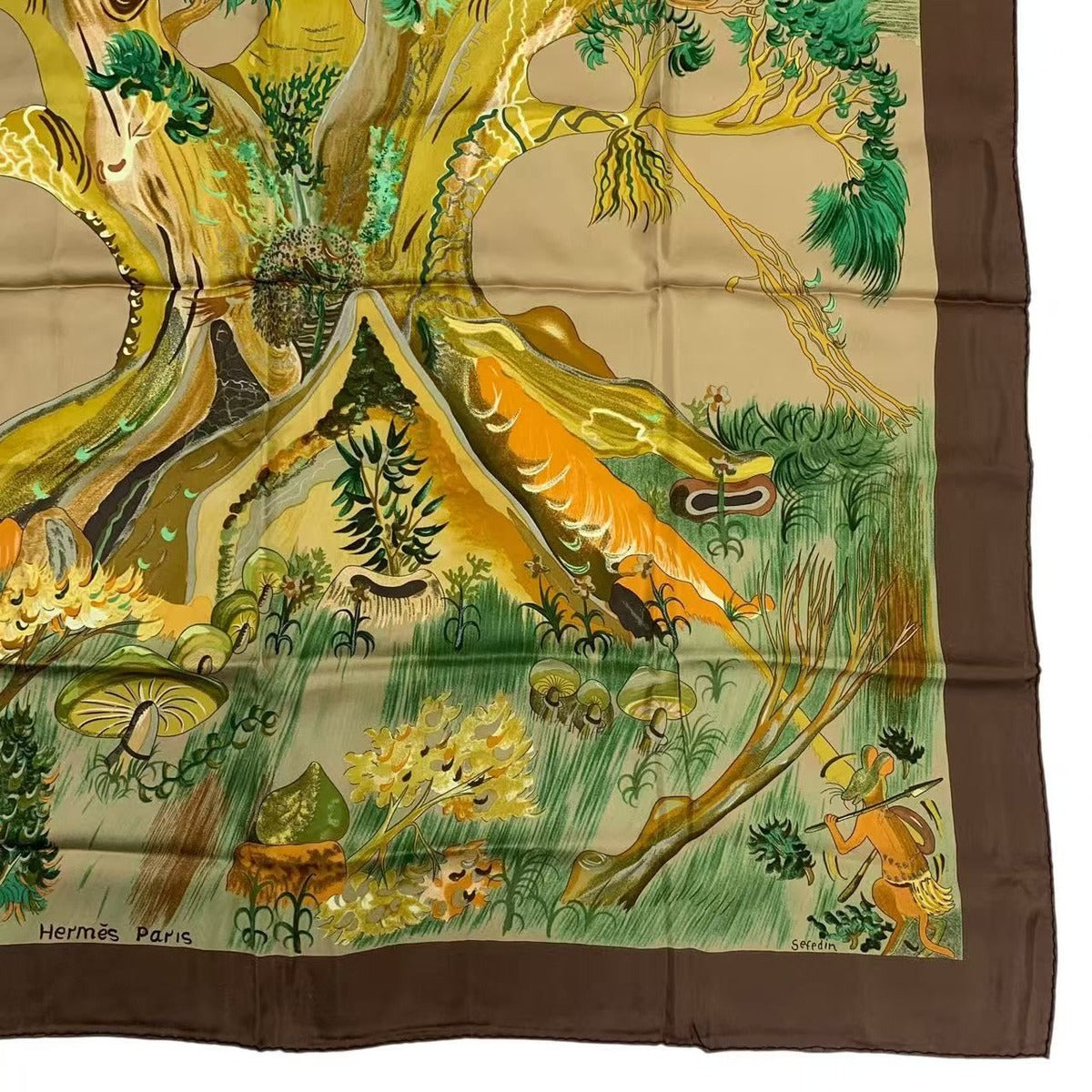 Hermes Carre 90 Scarf Silk Kuggor Tree Brown — view 5