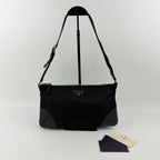 Prada Shoulder Bag Black Nylon Leather Vintage