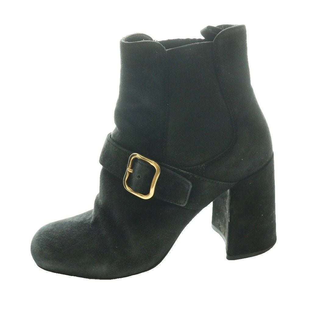 Prada Suede Ankle Boots Side Gore Short 35 Black SS