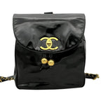 Chanel CC Vintage Backpack Bag Patent Leather Black Turnlock Chain — view 2