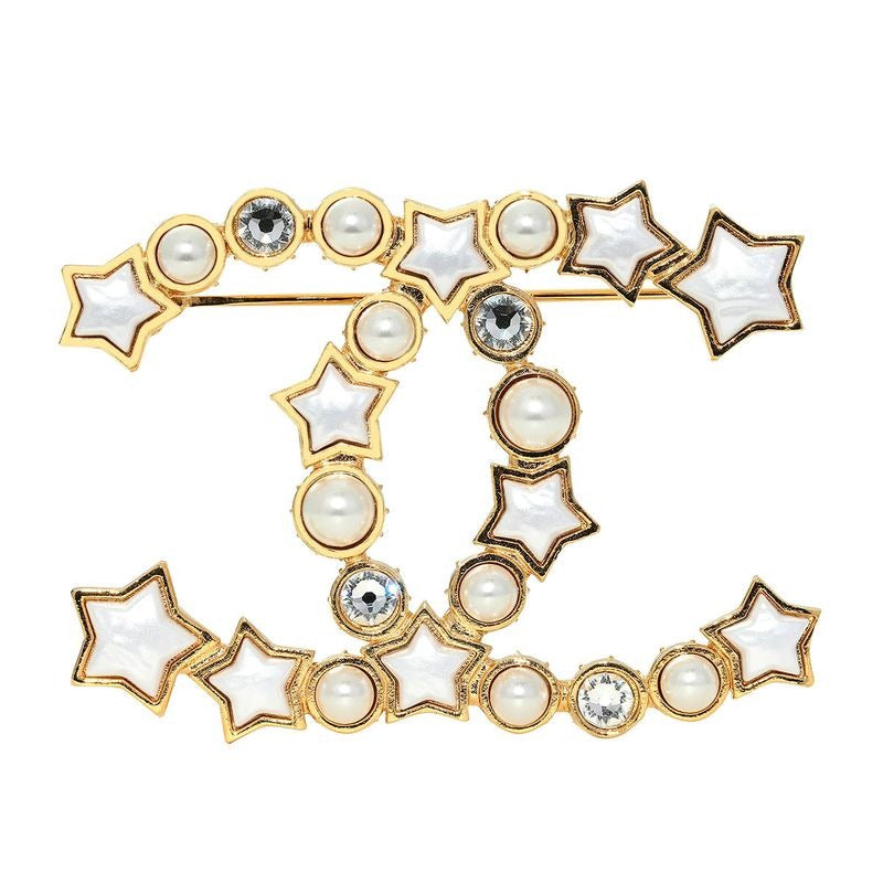 Chanel Brooch Rhinestone and Costume Pearl White