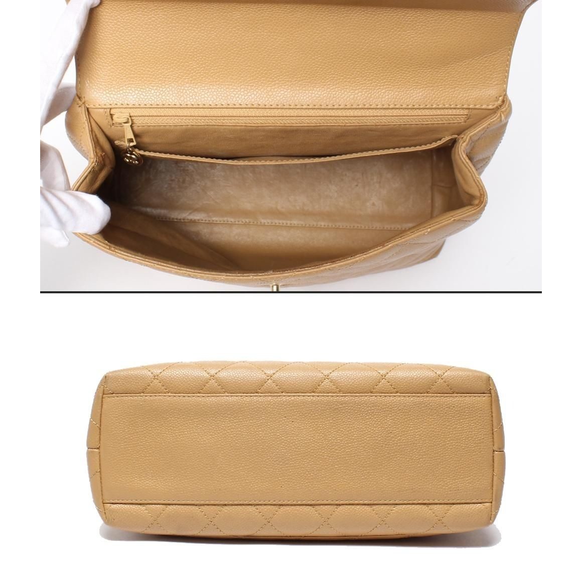 Chanel Handbag Gold Caviar Leather Quilted Top Handle — view 3